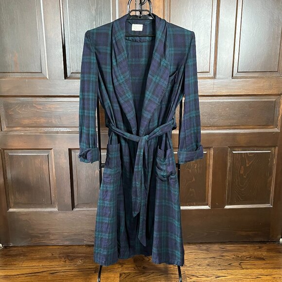 Abercrombie & Fitch Viyella Men's Robe Sz M Vintage Wool Blend Blackwatch Plaid - Picture 1 of 11